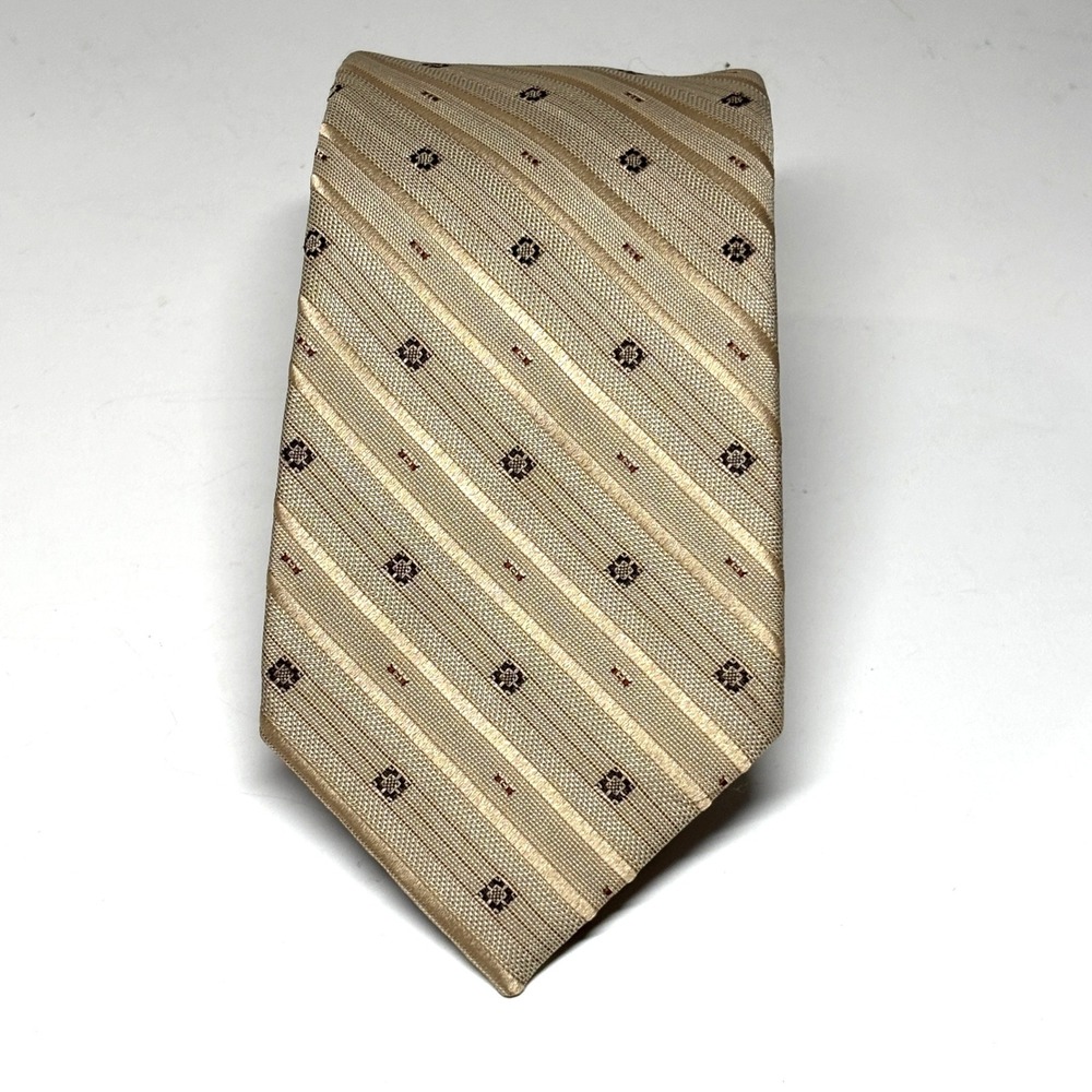 Bastille Necktie Mens OS Tan Striped Geometric Floral Polyester Tie Corporate‎
